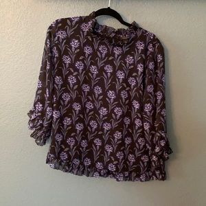 Dark black/blue floral Ann Taylor blouse